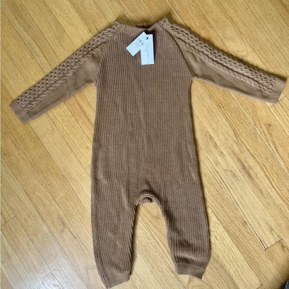 Banana Republic Baby Sweater Cable Knit Full Length Onesie- 18-24m, Camel Brown